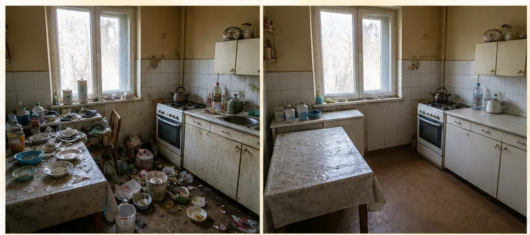 Уборка запущенных квартир: фото до и после, сценарий 1